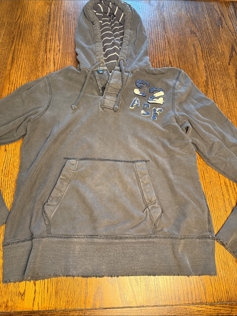 Vintage 90s Abercrombie & Fitch Henley Hoodie L Thermal Hood Distressed